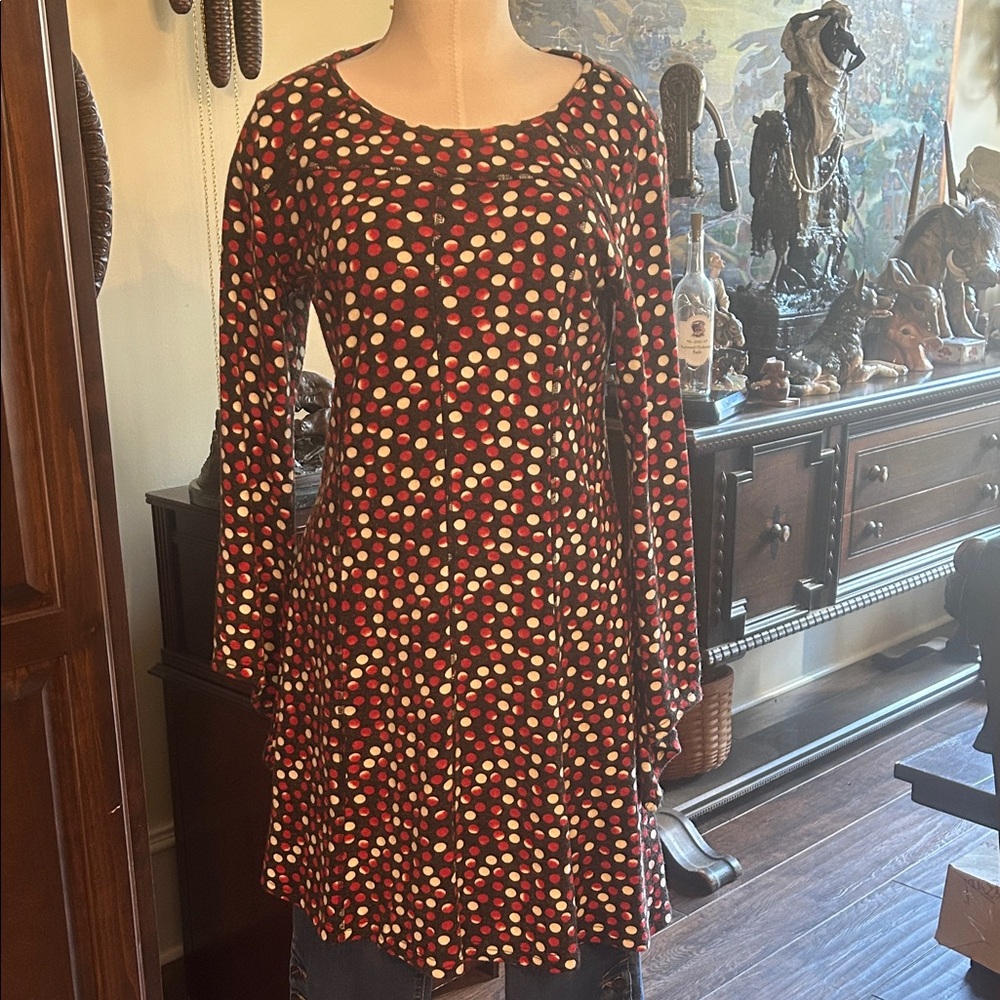 Aryeh Sz L Jersey Polka Dot Long Bell Sleeve Sweater Midi Dress GUC